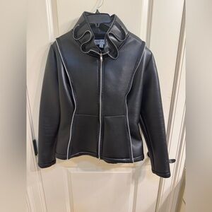 Black Leather Jacket with Silver Zipper Accents